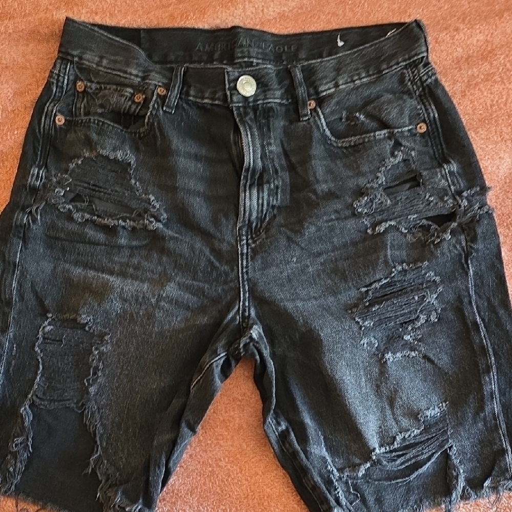 American Eagle Outfitters Black Distressed Jean Shorts